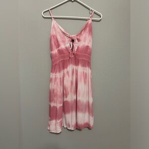 Blush Pink Tie-Dye Spaghetti Strap Mini Dress